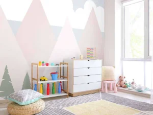 Outlet Roze bergen met dennenbomen Kinderkamer