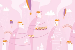 Clearance Roze droomstad fotobehang Babykamer