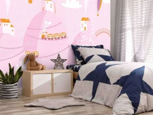 Clearance Roze droomstad fotobehang Babykamer