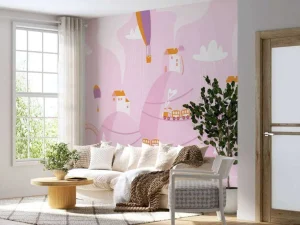Clearance Roze droomstad fotobehang Babykamer