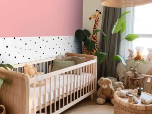 Clearance Roze en witte vlakken met zwarte stipjes Kinderkamer