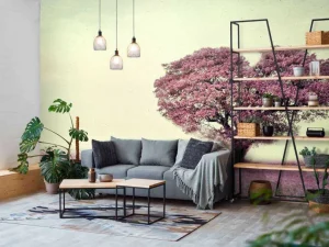 Hot Roze hartvormige boom fotobehang Bloemen