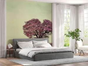 Hot Roze hartvormige boom fotobehang Bloemen