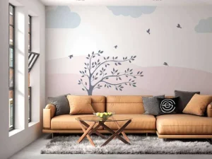 Clearance Roze heuvels met boom Kinderkamer