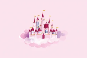 Sale Roze kasteel in de wolken fotobehang Kinderkamer