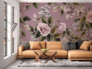 Outlet Roze rozen met een roze achtergrond fotobehang Tienerkamer | Bloemen