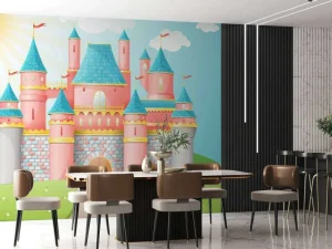 Hot Roze sprookjeskasteel fotobehang Kinderkamer