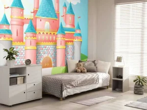 Hot Roze sprookjeskasteel fotobehang Kinderkamer