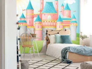Hot Roze sprookjeskasteel fotobehang Kinderkamer