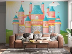 Hot Roze sprookjeskasteel fotobehang Kinderkamer