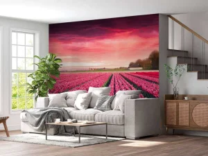 Discount Roze tulpenveld met dynamische kleuren fotobehang Steden | Architectuur