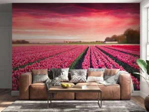 Discount Roze tulpenveld met dynamische kleuren fotobehang Steden | Architectuur