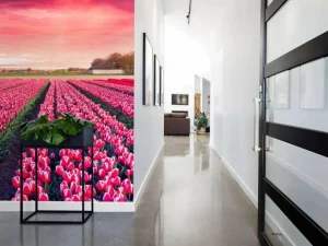 Discount Roze tulpenveld met dynamische kleuren fotobehang Steden | Architectuur