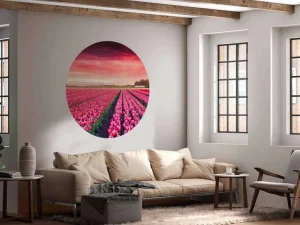 Discount Roze tulpenveld met dynamische kleuren fotobehang Steden | Architectuur