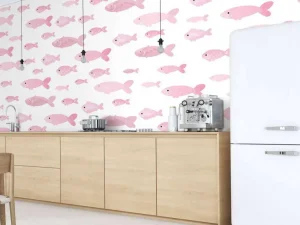 Clearance Roze visjes print fotobehang Kinderkamer | Babykamer