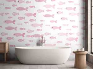 Clearance Roze visjes print fotobehang Kinderkamer | Babykamer