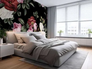 Online Rozen print met donkere achtergrond fotobehang Tienerkamer | Bloemen