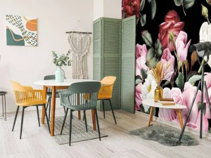 Online Rozen print met donkere achtergrond fotobehang Tienerkamer | Bloemen