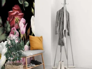 Online Rozen print met donkere achtergrond fotobehang Tienerkamer | Bloemen