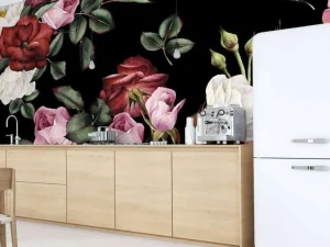 Online Rozen print met donkere achtergrond fotobehang Tienerkamer | Bloemen