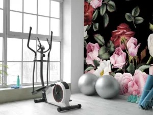 Online Rozen print met donkere achtergrond fotobehang Tienerkamer | Bloemen