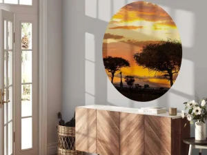 Hot Safari in Afrika bij zonsondergang fotobehang Dieren | Bloemen