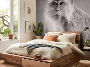 Outlet Schattig aapje in zwart-wit fotobehang Hobbykamer | Dieren