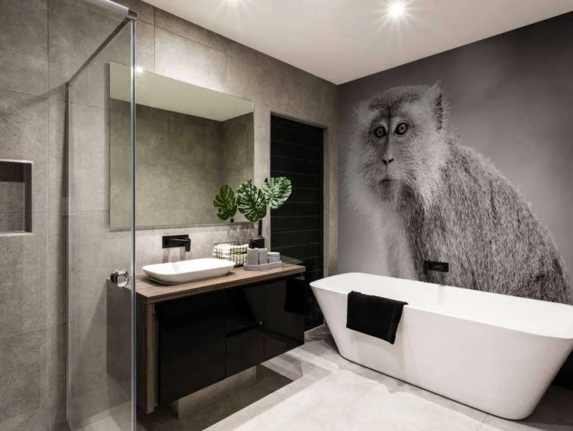 schattig_aapje_in_zwartwi_8.webp Outlet Schattig aapje in zwart-wit fotobehang Hobbykamer | Dieren