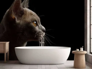 Online Schattig katje met een zwarte achtergrond fotobehang Dieren