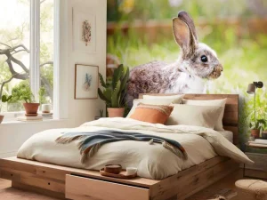 Online Schattig konijntje in een tuin fotobehang Kinderkamer | Dieren