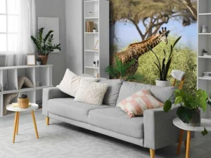 Best Schattige Giraffe tussen struiken fotobehang Dieren | Bloemen