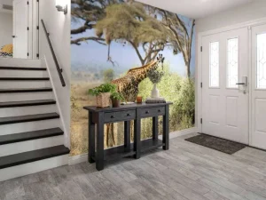 Best Schattige Giraffe tussen struiken fotobehang Dieren | Bloemen