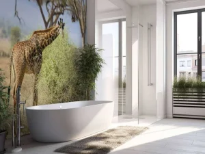 Best Schattige Giraffe tussen struiken fotobehang Dieren | Bloemen