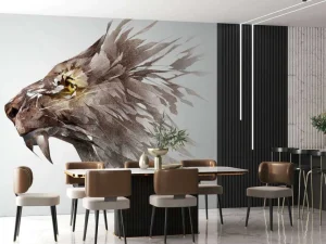 Outlet Schets van een boze leeuw fotobehang Tienerkamer | Gang