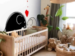 New Schets van verliefde olifanten fotobehang Babykamer