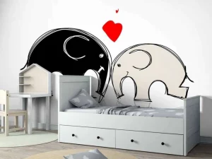 New Schets van verliefde olifanten fotobehang Babykamer