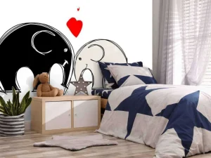 New Schets van verliefde olifanten fotobehang Babykamer