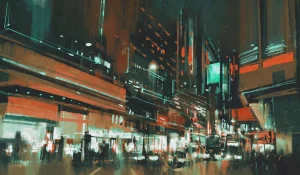 New Schilderij van een drukke stad fotobehang Tienerkamer | Architectuur