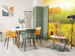 Hot Schilderij van een zonnebloemen landschap fotobehang Bloemen