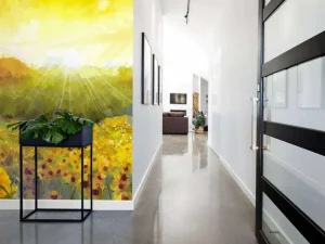 Hot Schilderij van een zonnebloemen landschap fotobehang Bloemen
