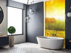 Hot Schilderij van een zonnebloemen landschap fotobehang Bloemen