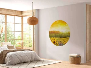 Hot Schilderij van een zonnebloemen landschap fotobehang Bloemen