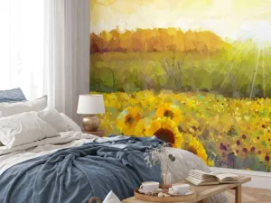Hot Schilderij van een zonnebloemen landschap fotobehang Bloemen