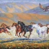 Best Schilderij van paarden en een vliegende adelaar fotobehang Kinderkamer | Kunst & Design
