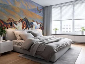 Best Schilderij van paarden en een vliegende adelaar fotobehang Kinderkamer | Kunst & Design