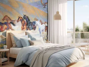 Best Schilderij van paarden en een vliegende adelaar fotobehang Kinderkamer | Kunst & Design