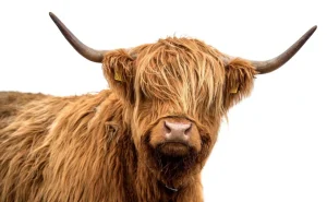 Hot Schotse Hooglander met een witte achtergrond fotobehang Dieren