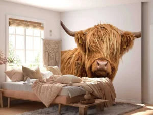 Hot Schotse Hooglander met een witte achtergrond fotobehang Dieren