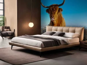 Hot Schotse Hooglander met een blauwe lucht fotobehang Dieren
