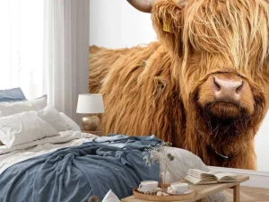Hot Schotse Hooglander met een witte achtergrond fotobehang Dieren